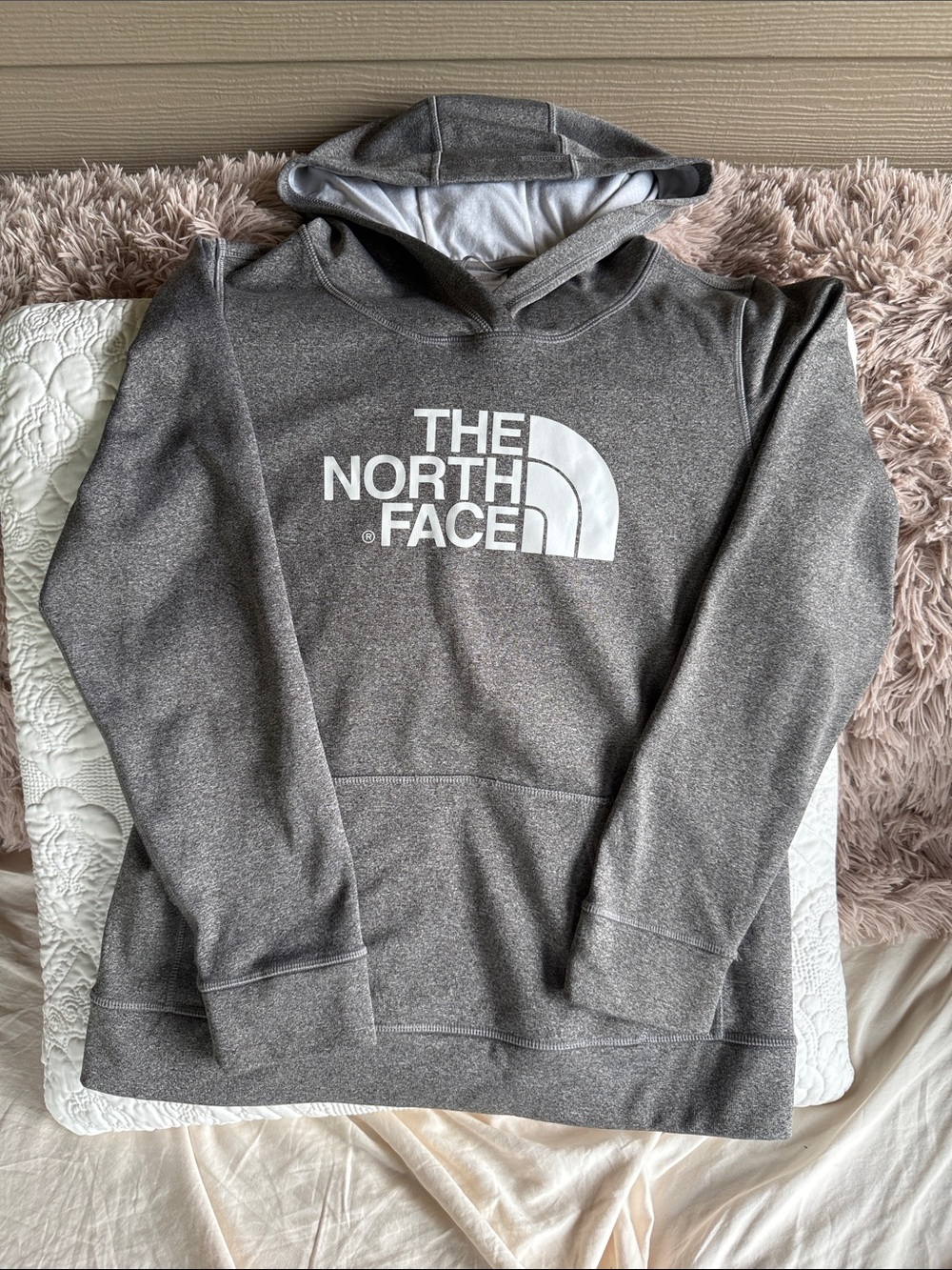 The North Face Heather Gray Pullover Hoodie with White Logo